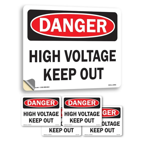High Voltage Keep Out OSHA Danger Vinyl Decal Label 10 Inch x 7 Inch - 5 Pack