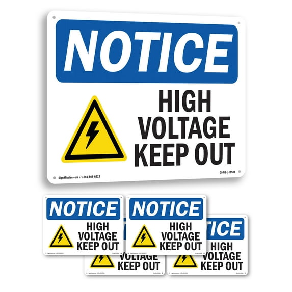 High Voltage Keep Out OSHA Notice Aluminum Sign 14 Inch x 10 Inch - 5 Pack