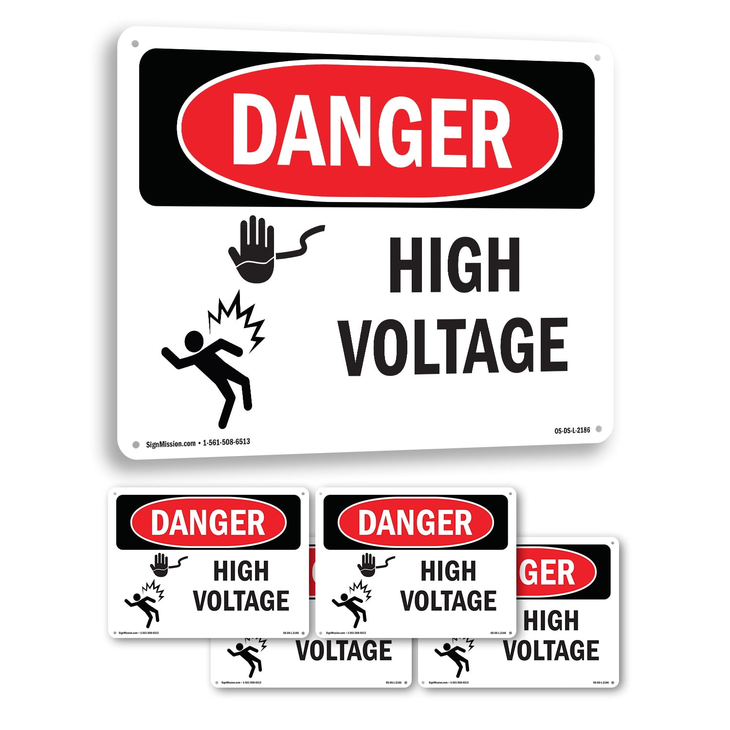 High Voltage OSHA Danger Rigid Plastic Sign 24 Inch x 18 Inch - 5 Pack ...
