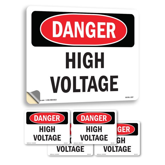High Voltage OSHA Danger Vinyl Decal Label 5 Inch x 3.5 Inch - 5 Pack