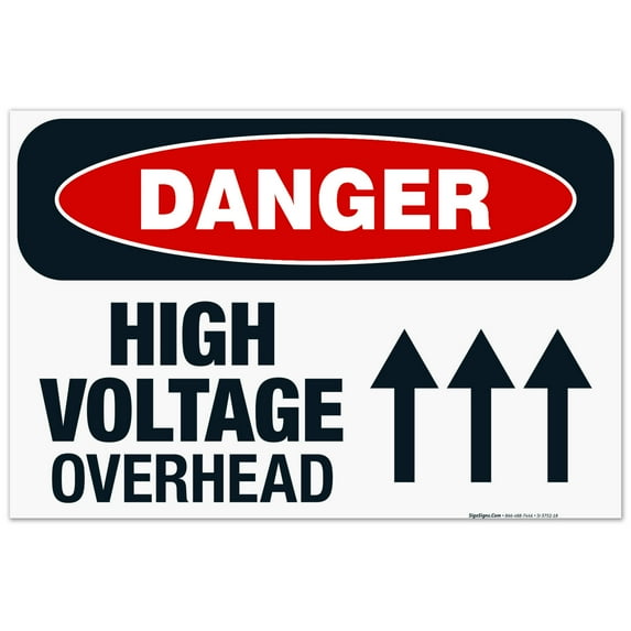 High Voltage Overhead Sign, OSHA Danger Sign, 24x36 Corrugated Plastic