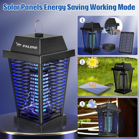 High-Voltage Solar Bug Zapper 4500V Electric Fly Trap UV Light & Dual Charging