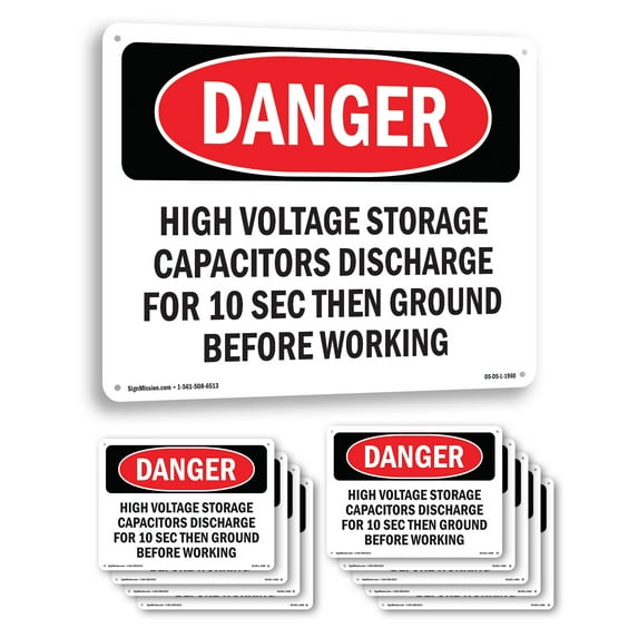 High Voltage Storage Capacitors Discharge OSHA Danger Aluminum Sign 18 Inch x 12 Inch - 10 Pack