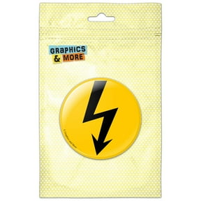 High Voltage Symbol Black on Yellow Refrigerator Button Magnet