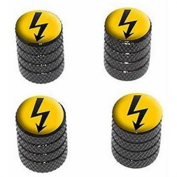 High Voltage Symbol Black on Yellow Tire Rim Wheel Aluminum Valve Stem Caps, Multiple Colors