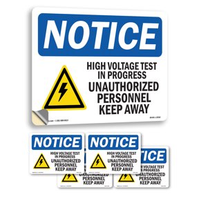 High Voltage Test In Progress With Symbol OSHA Notice Vinyl Decal Label 5 Inch x 3.5 Inch - 5 Pack