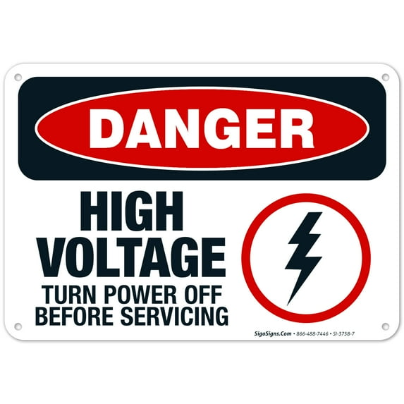 High Voltage Turn Power Off Before Servicing Sign, OSHA Danger Sign, 10x7 Aluminum