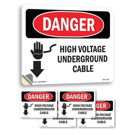 High Voltage Underground Cable OSHA Danger Vinyl Decal Label 24 Inch x 18 Inch - 5 Pack