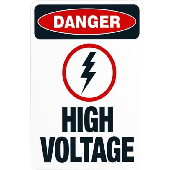 High Voltage Warning Sign, Security Safety Metal Sign, Vintage Caution Poster Wall Decor for Business Office Home Street Road Use 8 x 12 Inch