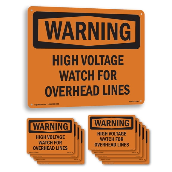High Voltage Watch For Overhead Lines OSHA WARNING Aluminum Sign 10 Inch x 7 Inch - 10 Pack