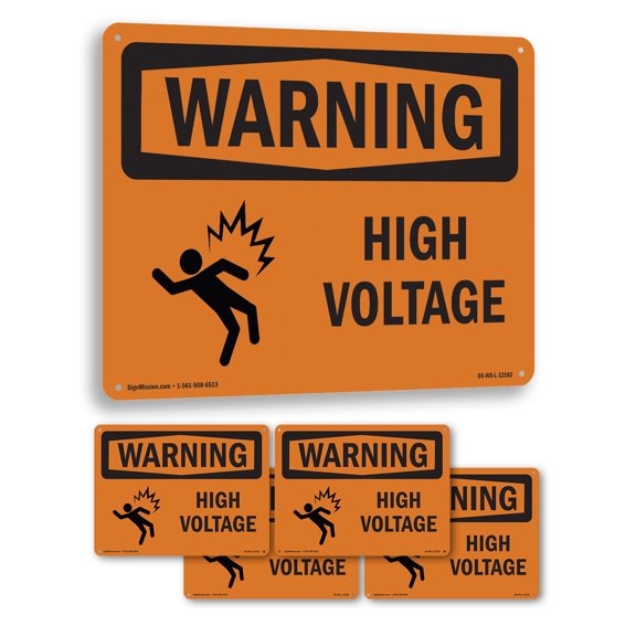 High Voltage With Symbol OSHA WARNING Rigid Plastic Sign 10 Inch x 7 Inch - 5 Pack