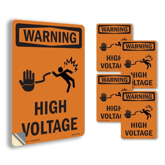 High Voltage With Symbol OSHA WARNING Vinyl Decal Label 5 Inch x 3.5 Inch - 5 Pack