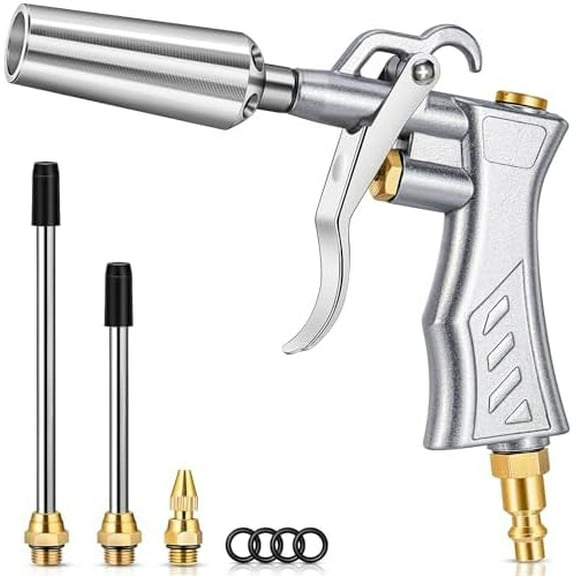High Volume Air Blow Gun with Powerful Venturi Nozzle, Brass Adjustable Air Nozzle Blow Gun w/ 2 Steel Extension, Pneumatic Air Blower Tool for Air Compressor Accessories Dust Cleaning