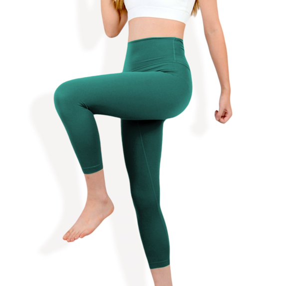 High Waist 7/8 Length Seamless Yoga Leggings with Stretchy Fit- Medium, Green