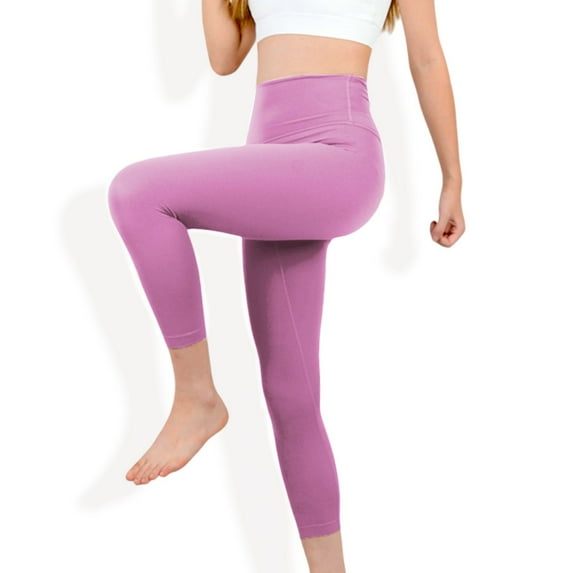 High Waist 7/8 Length Seamless Yoga Leggings with Stretchy Fit- Medium, Pink