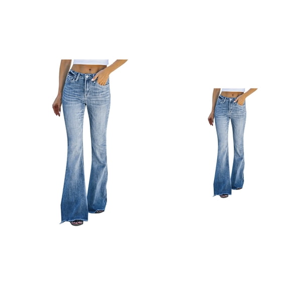 High Waist 90s Flare Jeans for Women Distressed High Rise Bell Bottom Denim Pants with Ripped Vintage Wide Leg Casual Style