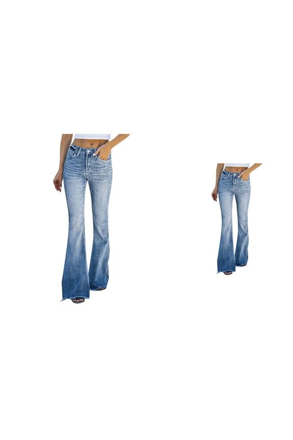 High Waist 90s Flare Jeans for Women Distressed High Rise Skinny Bell Bottom Denim Pants with Ripped Vintage Wide Leg Casual Style