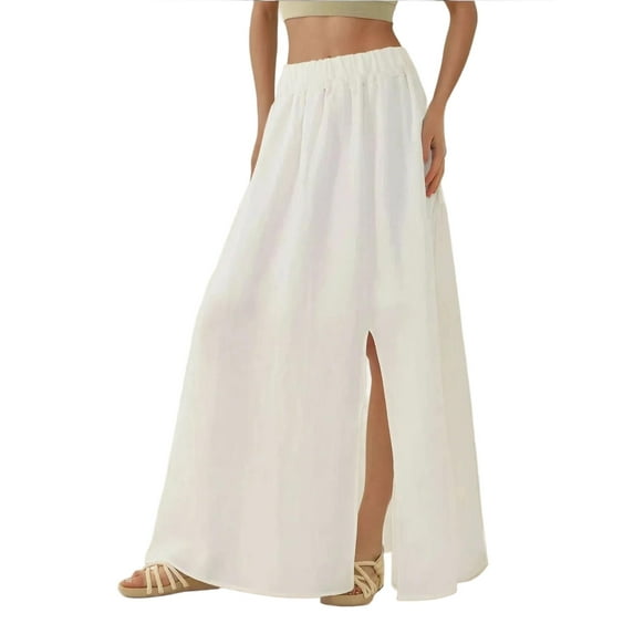 High Waist A-Form Maxi Skirt with Slit