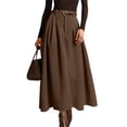 thumbnail image 1 of High Waist A Line Maxi Skirt with Belt for Women Casual Pleated Long Skirt Flared Hem Elegant Office Wear Coffee S, 1 of 4