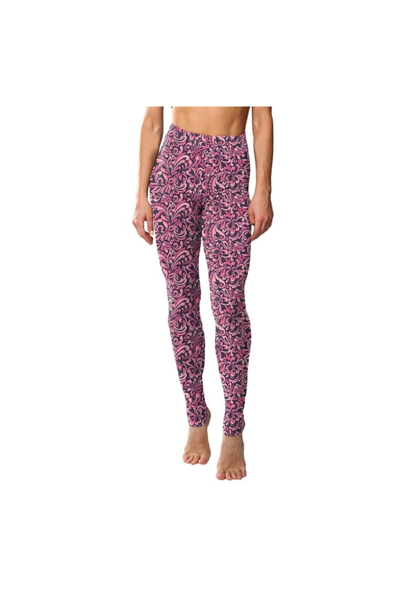 High Waist Athletic Leggings for Women | Tummy Control Pocket Yoga Pants Classic Retro Color Floral Graffiti Print Leggings Pink M