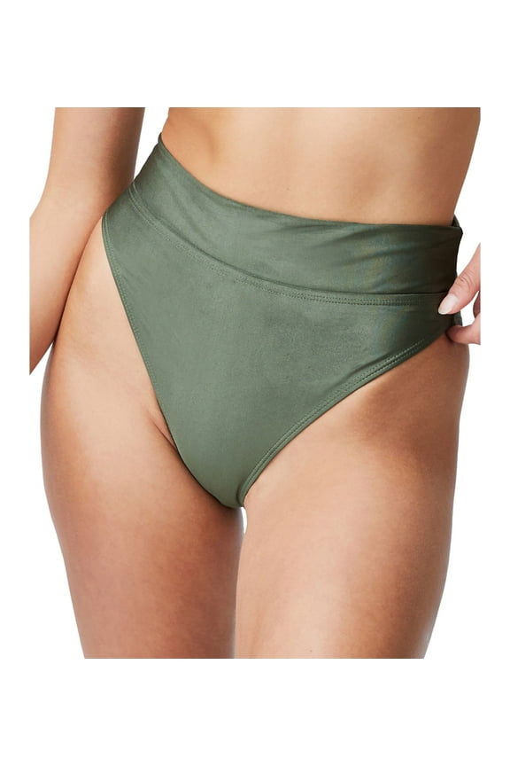 High-Waist Bikini Bottoms Warm Khaki Shimmer M