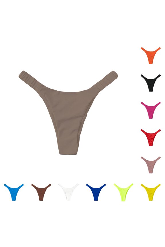 High Waist Bikini Swim Bottoms for Adjustable Side Ties Double Solid Color Coverage Swimwear Woman Panties Pack M