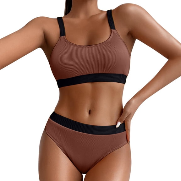 High Waist Bikini Swimsuit Junior Bathing Suits Womens 2 Piece Sets Brown, Sizes S-XL