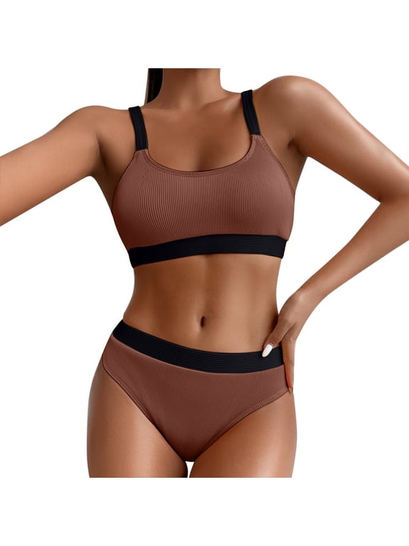 High Waist Bikini Swimsuit Junior Bathing Suits Womens 2 Piece Sets Brown, Sizes S-XL