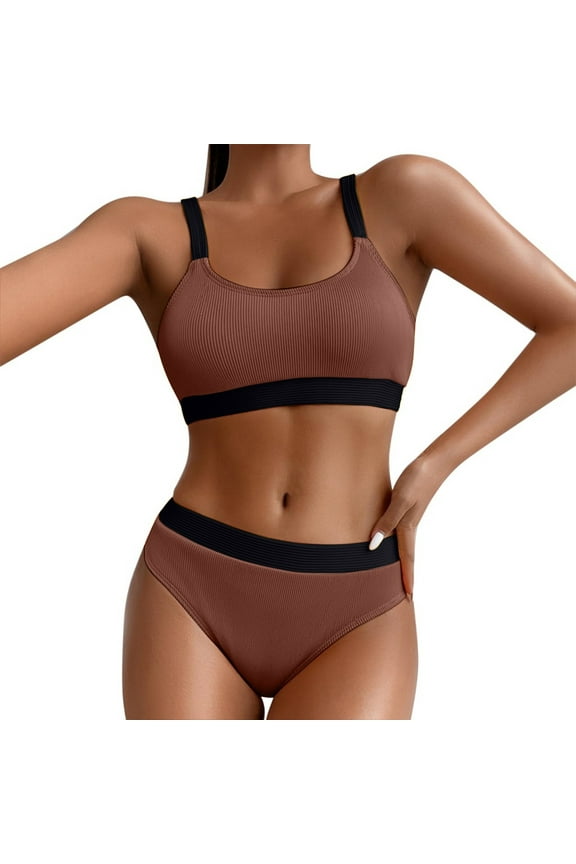 High Waist Bikini Swimsuit Junior Bathing Suits Womens 2 Piece Sets Brown, Sizes S-XL