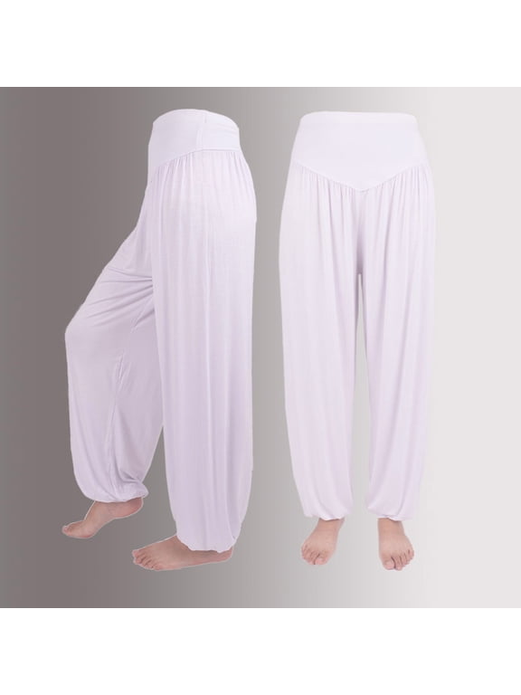 High Waist Boho Harem Pants Women Modal Cotton Yoga Dance Lounge Joggers White M