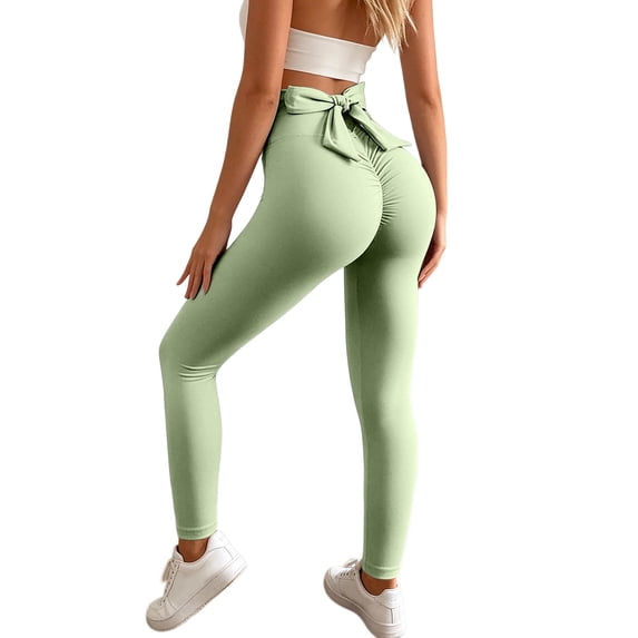 High Waist Bow-Tie Yoga Pants for Women, Buttery Soft Peach Lift Leggings, Scrunch Seamless Workout Tights, Stretchy Gym Activewear