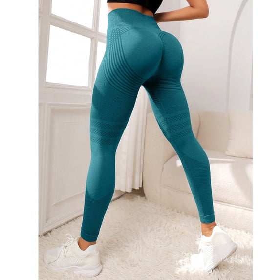 High Waist Butt Lift Seamless Yoga Leggings for Women Striped Textured Stretch Tummy Control Gym Workout Pants