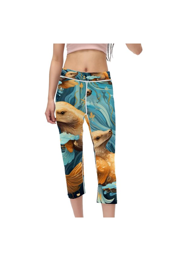 High Waist Capris Compression Leggings for Women, Not See-Through Printed Women Pants - Suitable for Running, Fitness, Yoga