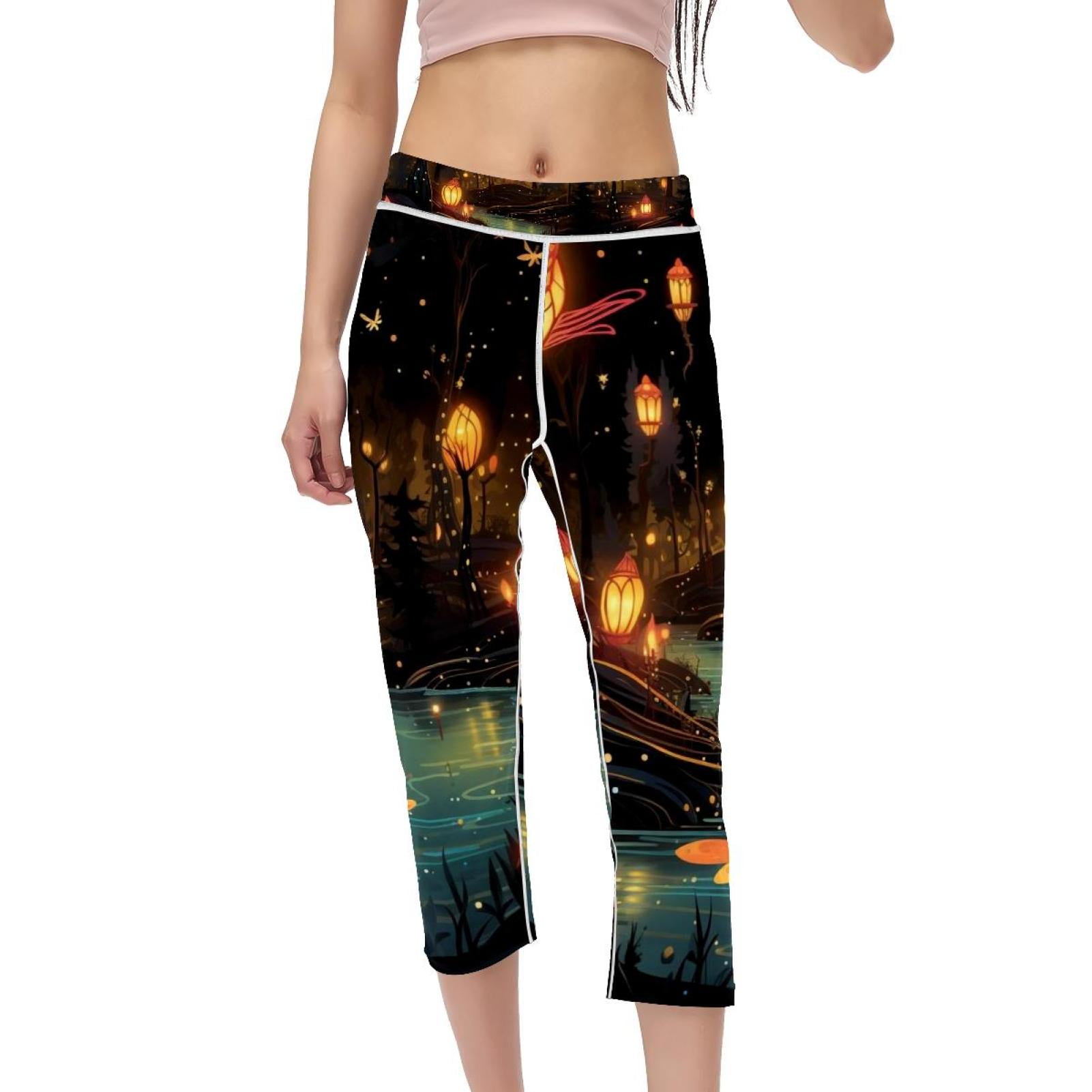High Waist Capris Gym Leggings, Not SeeThrough Printed Compression