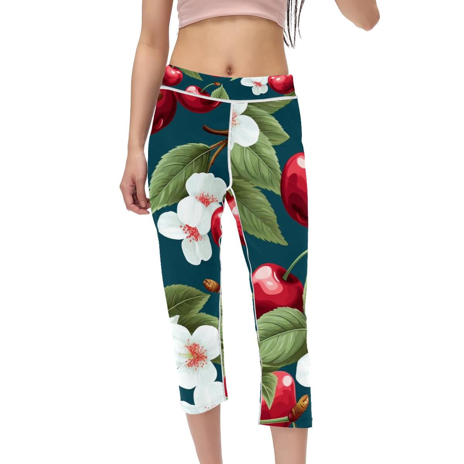 High Waist Capris Gym Pants Leggings for Women, Not SeeThrough Printed