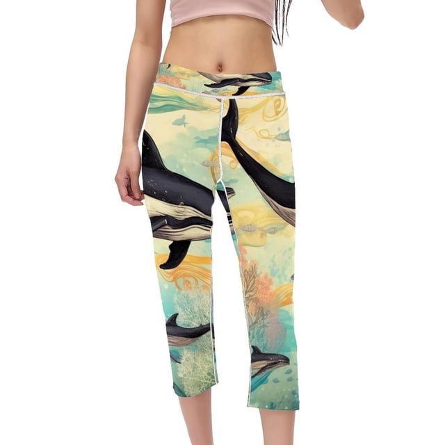High Waist Capris Gym Pants Women's Leggings Not SeeThrough Printed