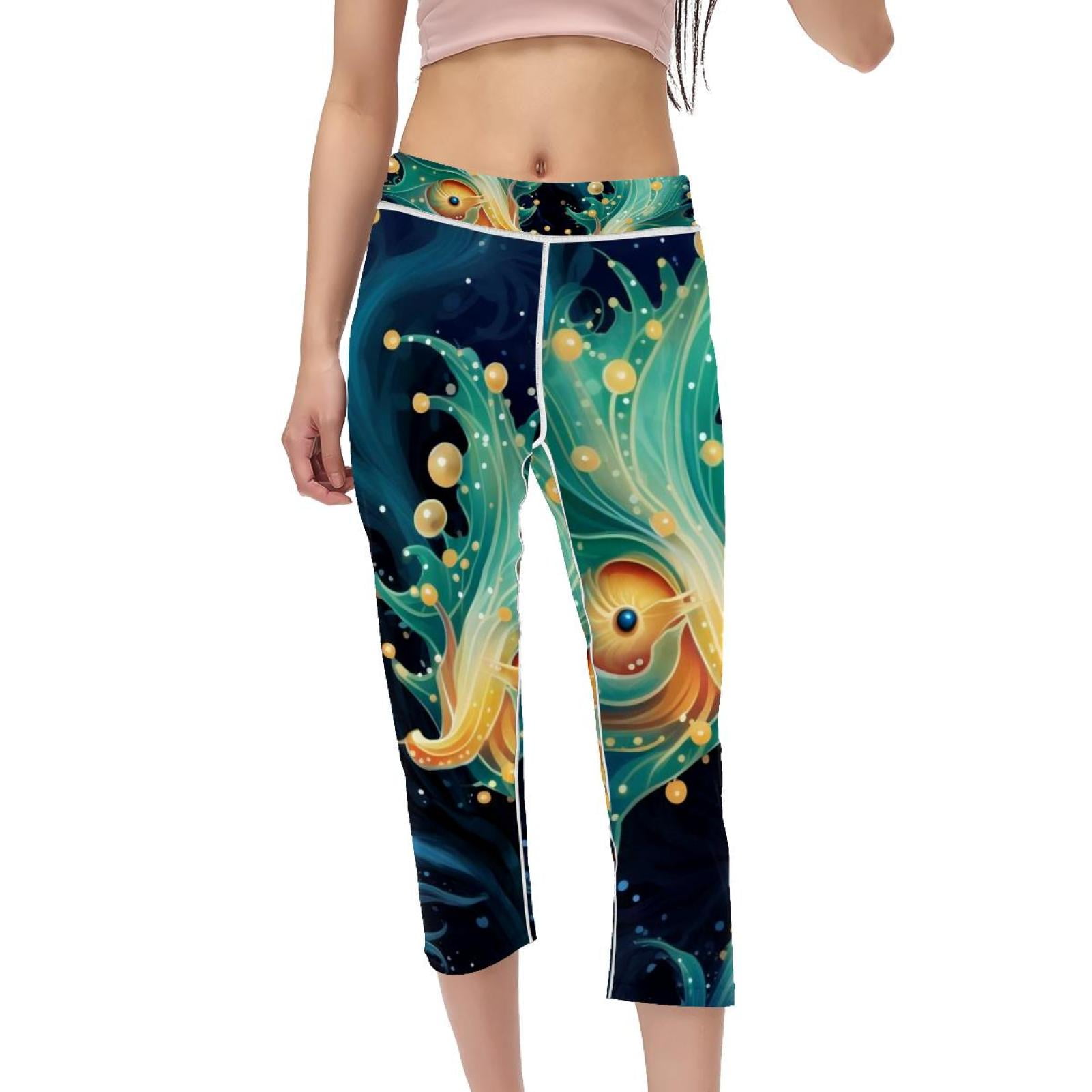 High Waist Capris Not SeeThrough Printed Yoga Pants Women Gym Leggings
