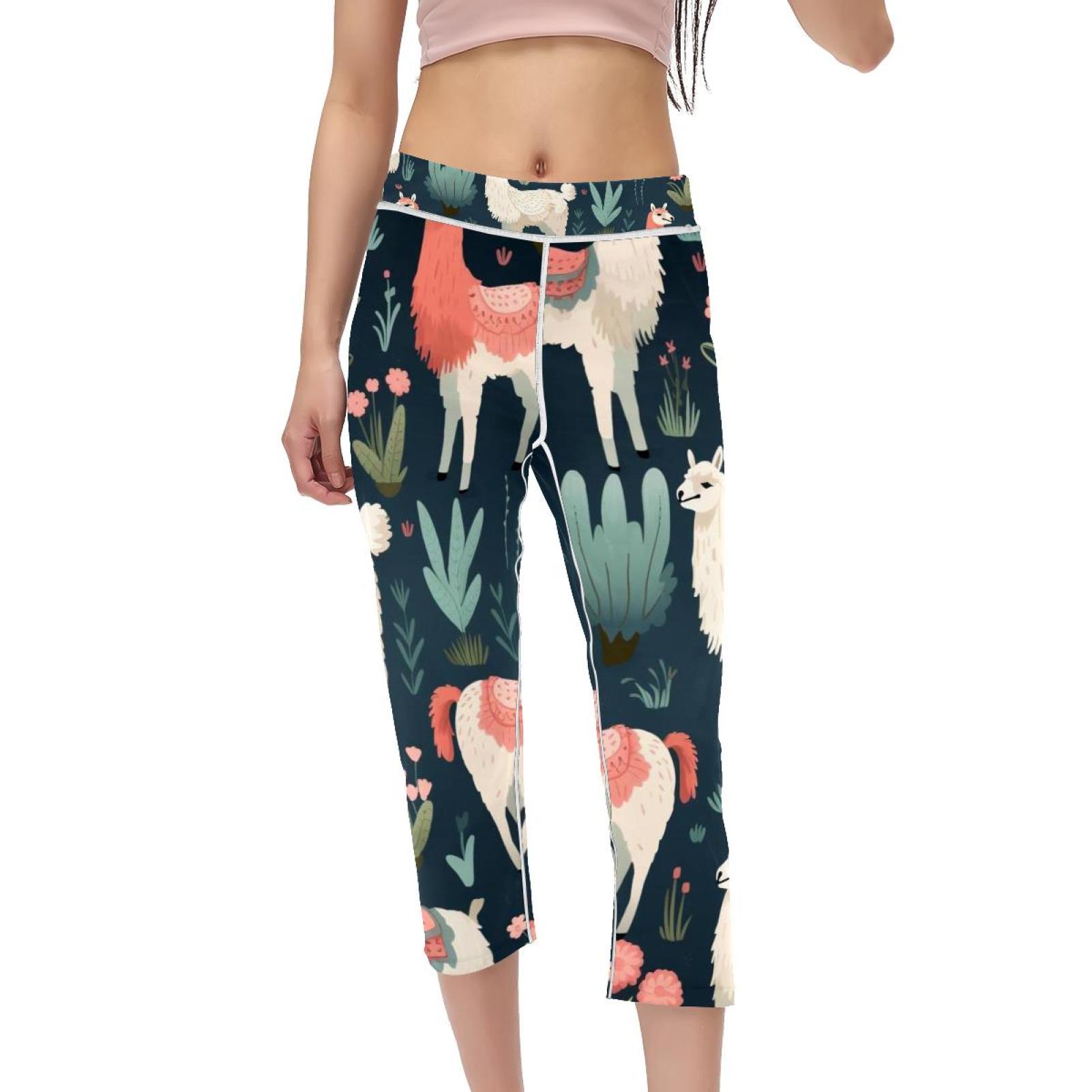 High Waist Capris Not SeeThrough Printed Yoga Pants Women Gym Leggings