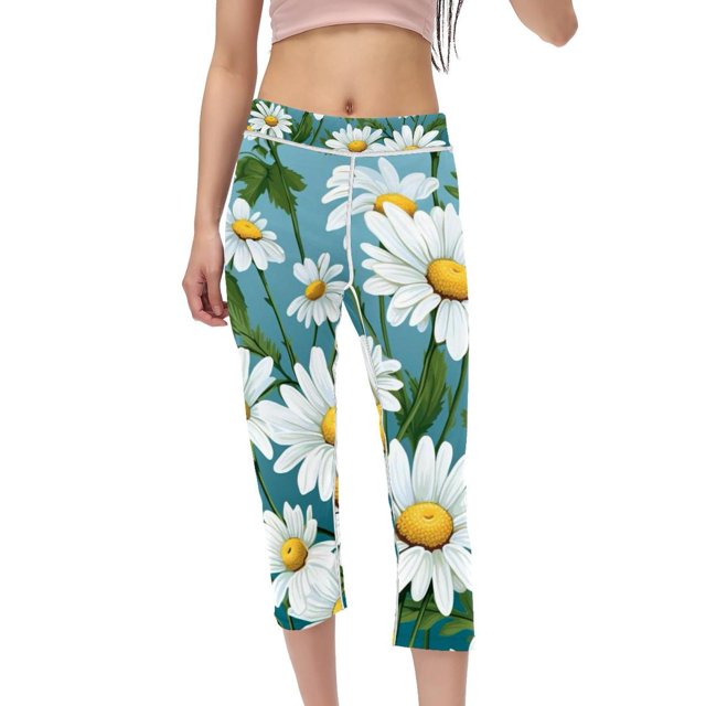 High Waist Capris Printed Leggings for Women, NonSeeThrough Compression Yoga Pants for Running