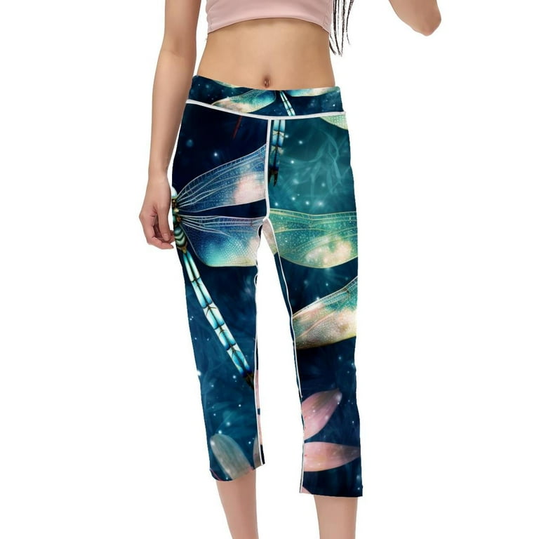 High Waist Capris Women Leggings Yoga Pants Running Fitness Gym Printed Non See Through Workout Pants