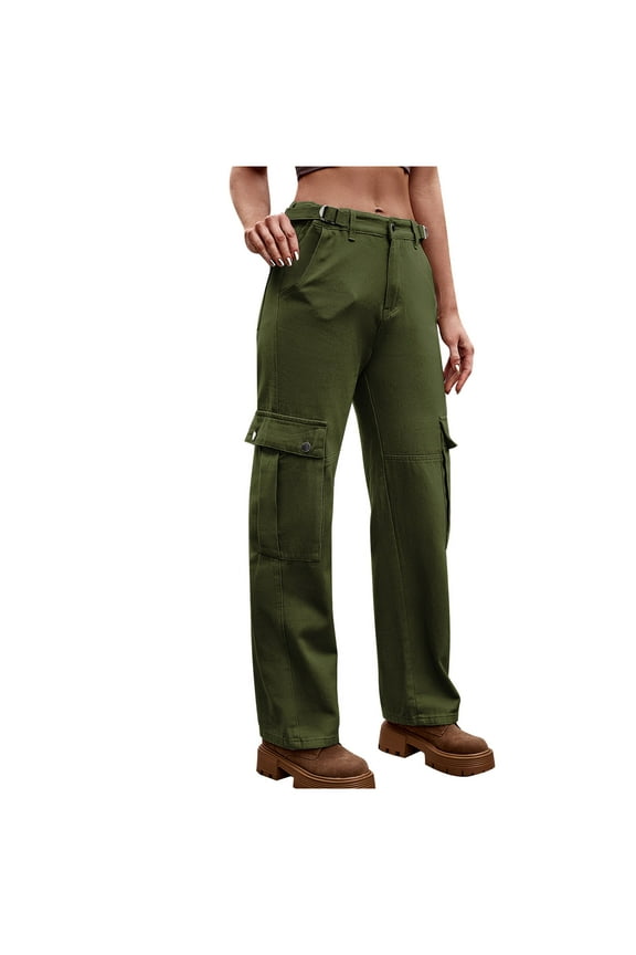 High Waist Cargo Jeans for Women Flap Pocket Loose Fitting Straight Cut Wide Leg Cute Pants Baggy Look Jeans