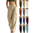thumbnail image 1 of High Waist Cargo Pants for Women,Button Drawstring Waist Wide Leg Loose Casual Pants with Multi Pockets for Daily Wear, 1 of 7