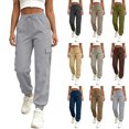 thumbnail image 1 of High Waist Cargo Pants for Women,Drawstring Waist Elastic Cuffs,Multi Pockets Solid Color Casual Workout Joggers, 1 of 7