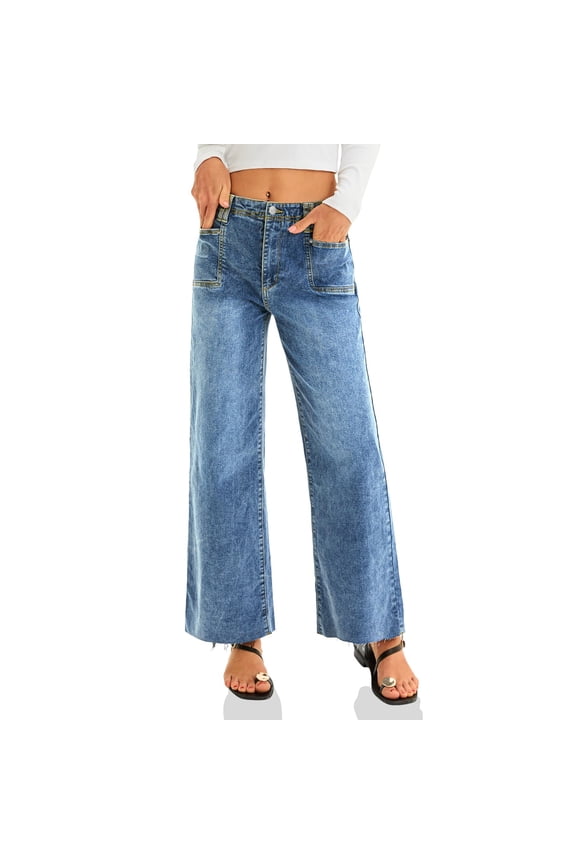 High Waist Casual Women Ankle Jeans Straight Leg Denim Pants