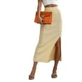 thumbnail image 1 of High Waist Contrast Side Button Slit Skirt for Women Mid-Calf Length Yellow Large, 1 of 5