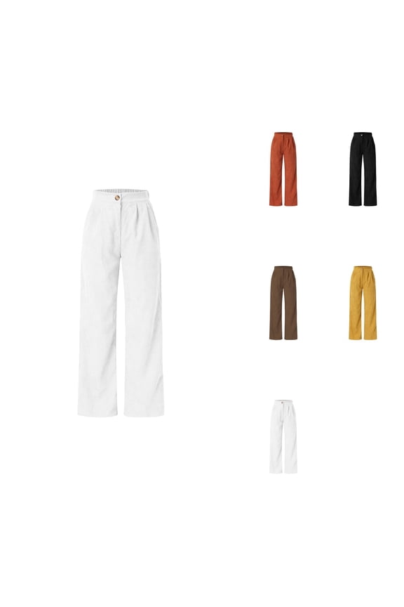 High Waist Corduroy Pants, Wide Leg Straight Trousers, Big Size, Patch Pocket, Fall Winter, Elastic Waist, Women