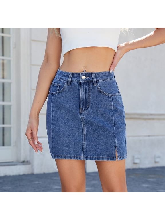 High Waist Denim Skorts for Women Casual Cargo Skirt Workout Tennis Skorts with Pockets Summer Skirts Blue L