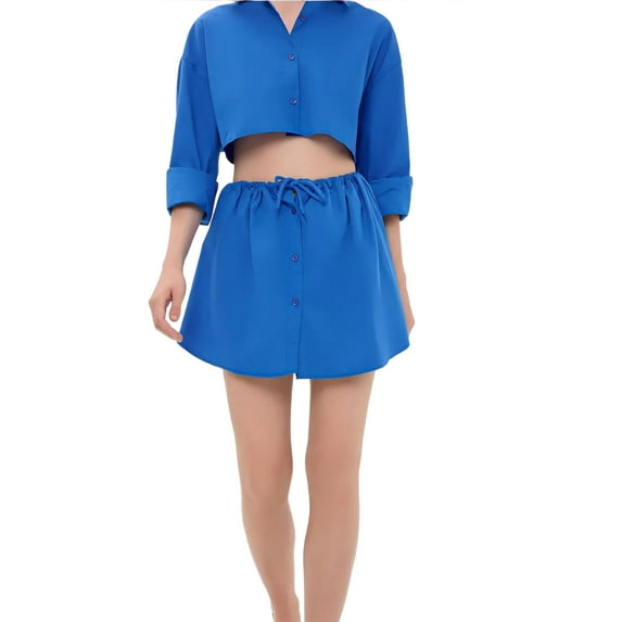 High Waist Drawstring Buttoned Mini Skirt