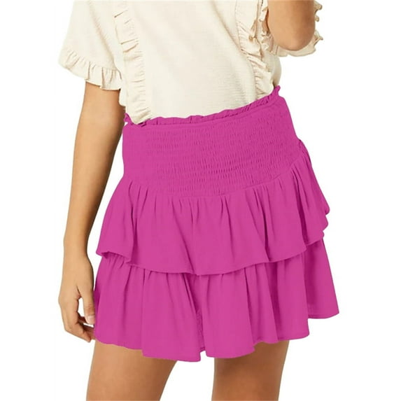 High Waist Elastic Girls Skirt With Shorts Kids Ruffle Skort