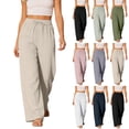 thumbnail image 1 of Women's High Waist Elastic Rayon Wide Leg Pants Casual Flowing Beach Trousers With Side Pockets Loose Breathable Summer Relaxed Fit, 1 of 9